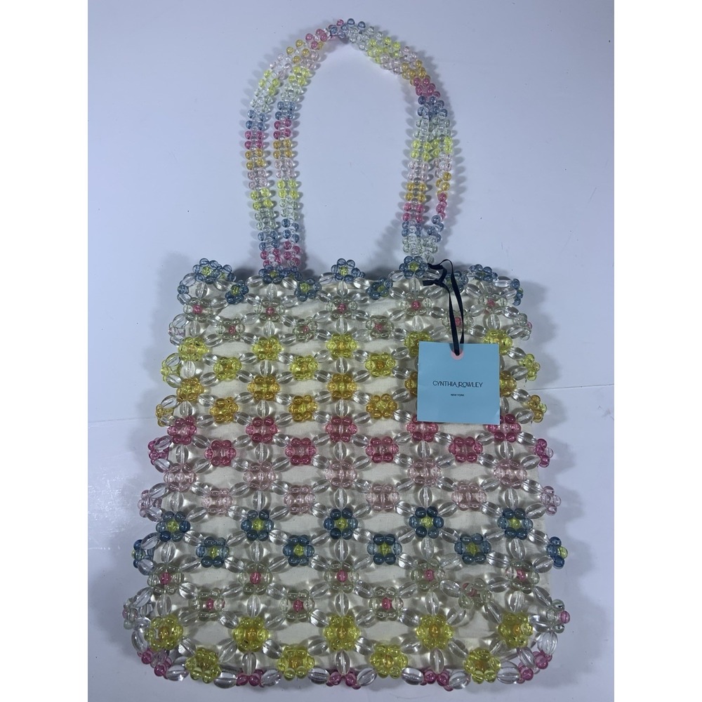 Cynthia Rowley Beaded Daisy Tote Bag With Multicolor Beads & Inner Pocket Purse